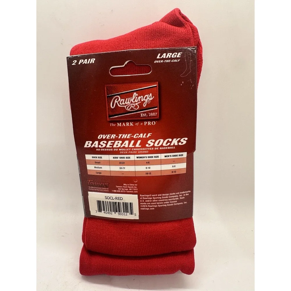 Rawlings Over The Calf Baseball Socks Red Large 2 Pair Mens 8-12 New